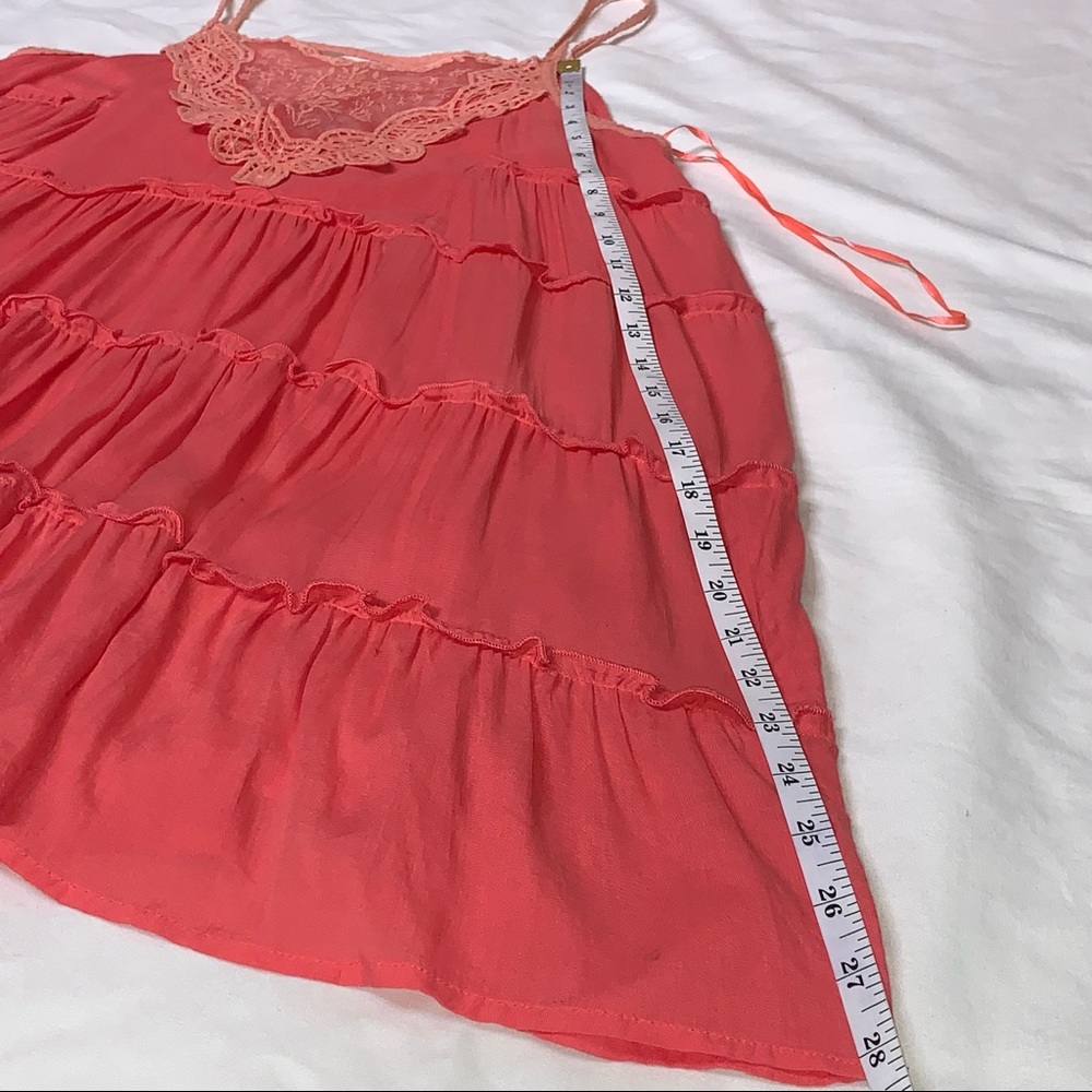 Maddy K Embroidered Lace Mesh Tiered Ruffle Mini Tunic Dress Coral Boho Beach - Picture 13 of 16